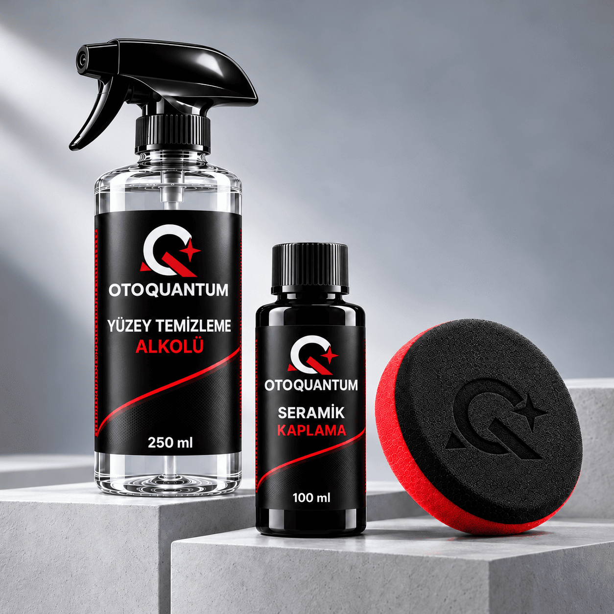 OtoQuantum tam set: 100 ml kaplama, 250 ml alkol ve uygulama pedi